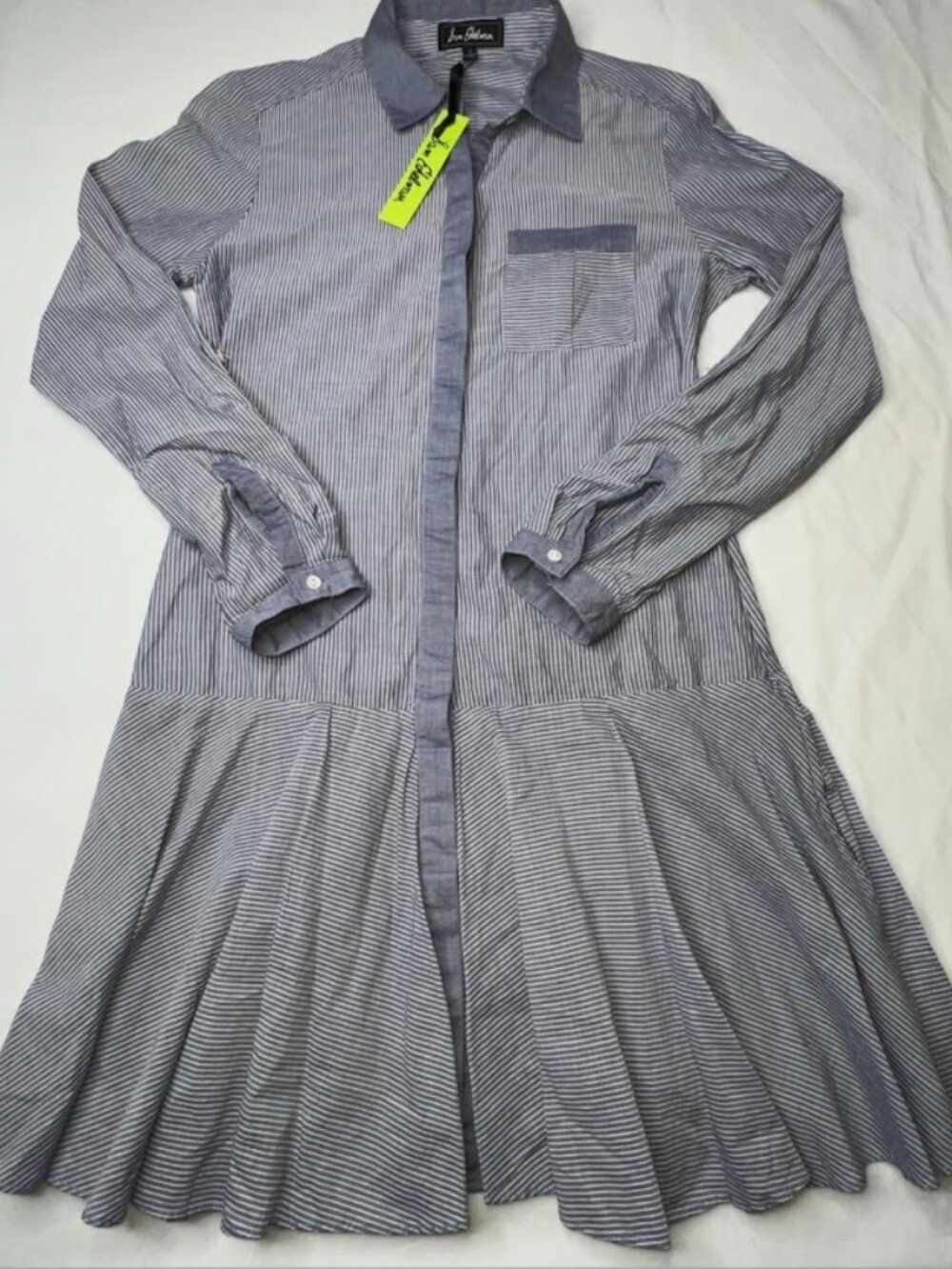 New Sam Edelman Women'S SZ 4 Blue Stripe Casual Cotton Shirt Dress-lined